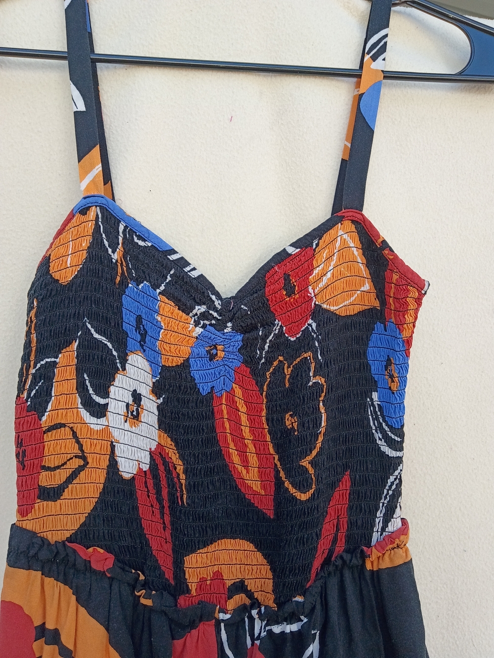 Lush Black Floral Smocked Jumpsuit with Red, Orange & Blue Flowers - Picture 2 of 6